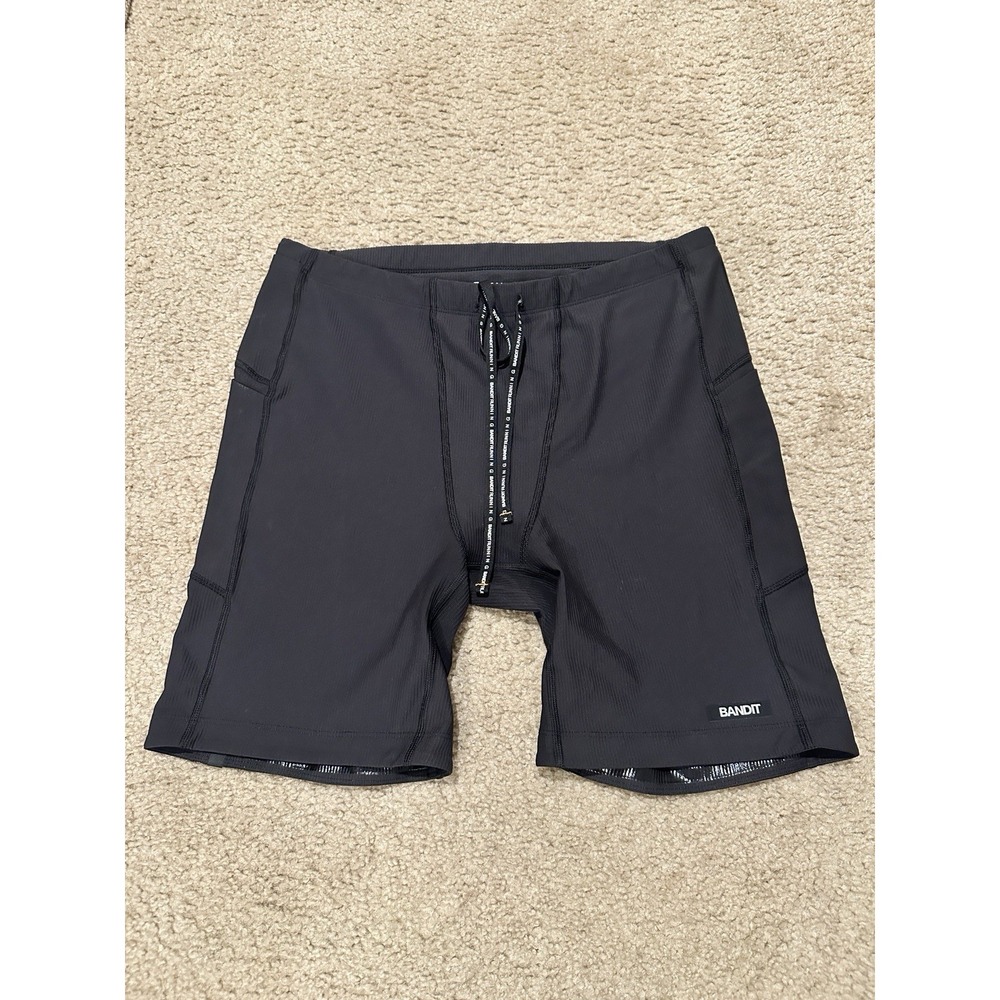 Bandit Running Striped Cadence 7 Pocket Quarter Tights Short Mens X-Large Black